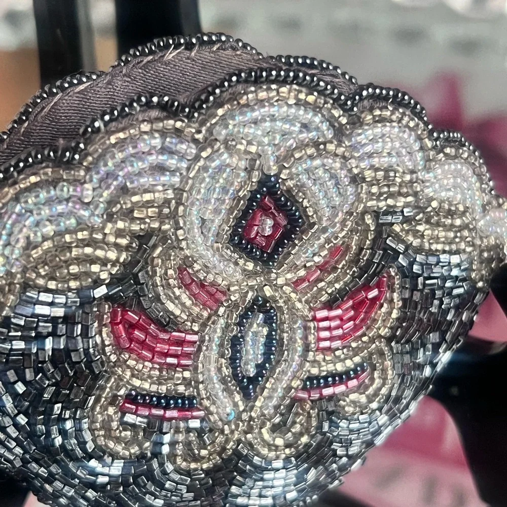 Vintage  Beaded  with Silver and Pink Accents coin pouch